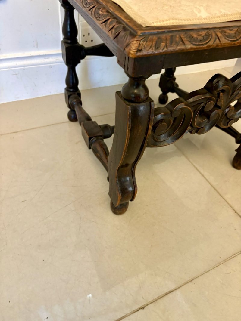 Antique Victorian Quality Set of 4 Carved Oak Dining Chairs